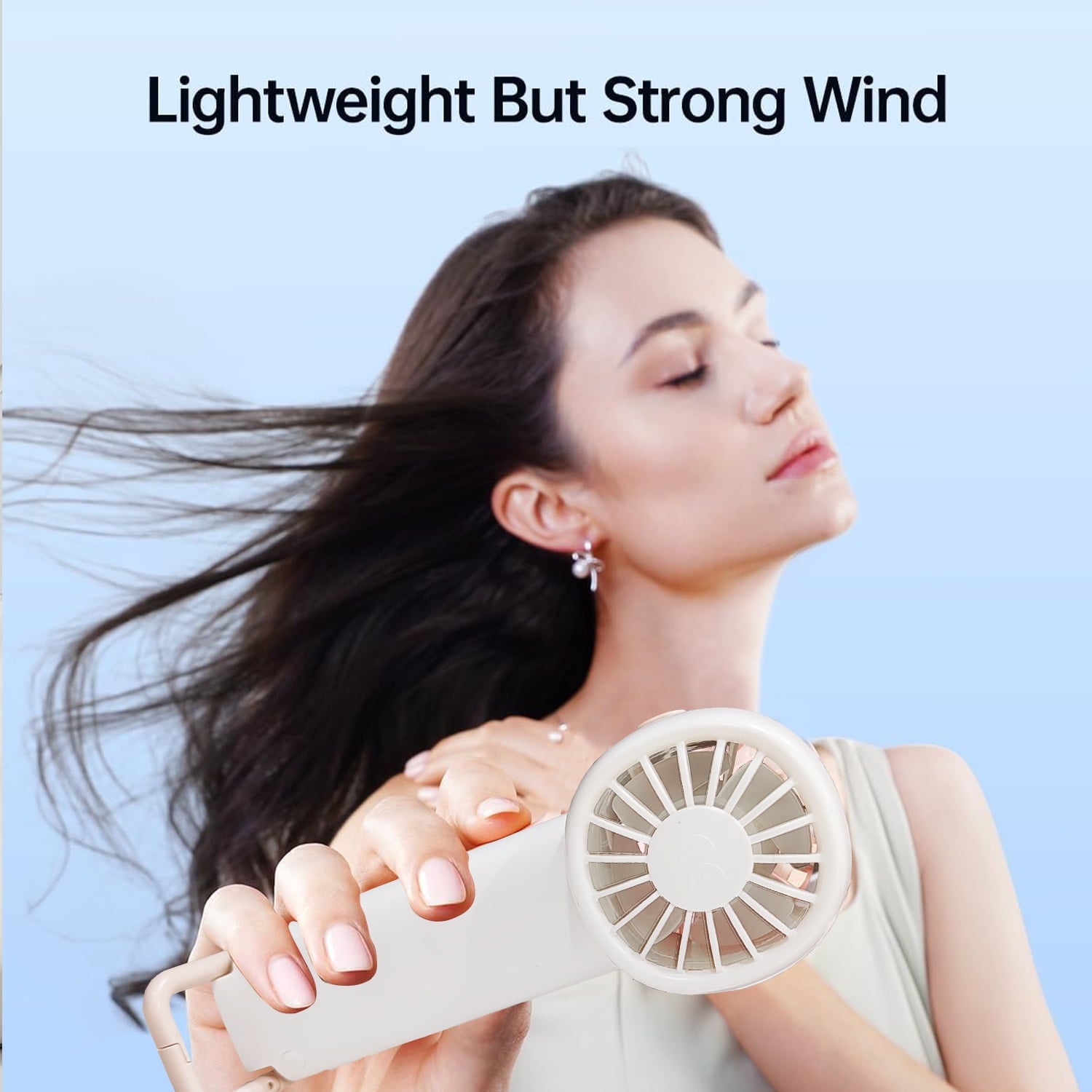 Mini Handheld Fan, Four Speeds Adjustable USB Rechargeable Fan, Portable Fan with Hook & Digital Display, Gifts for Makeup Stylish Girl Women Men Indoor/Outdoor Travel, White