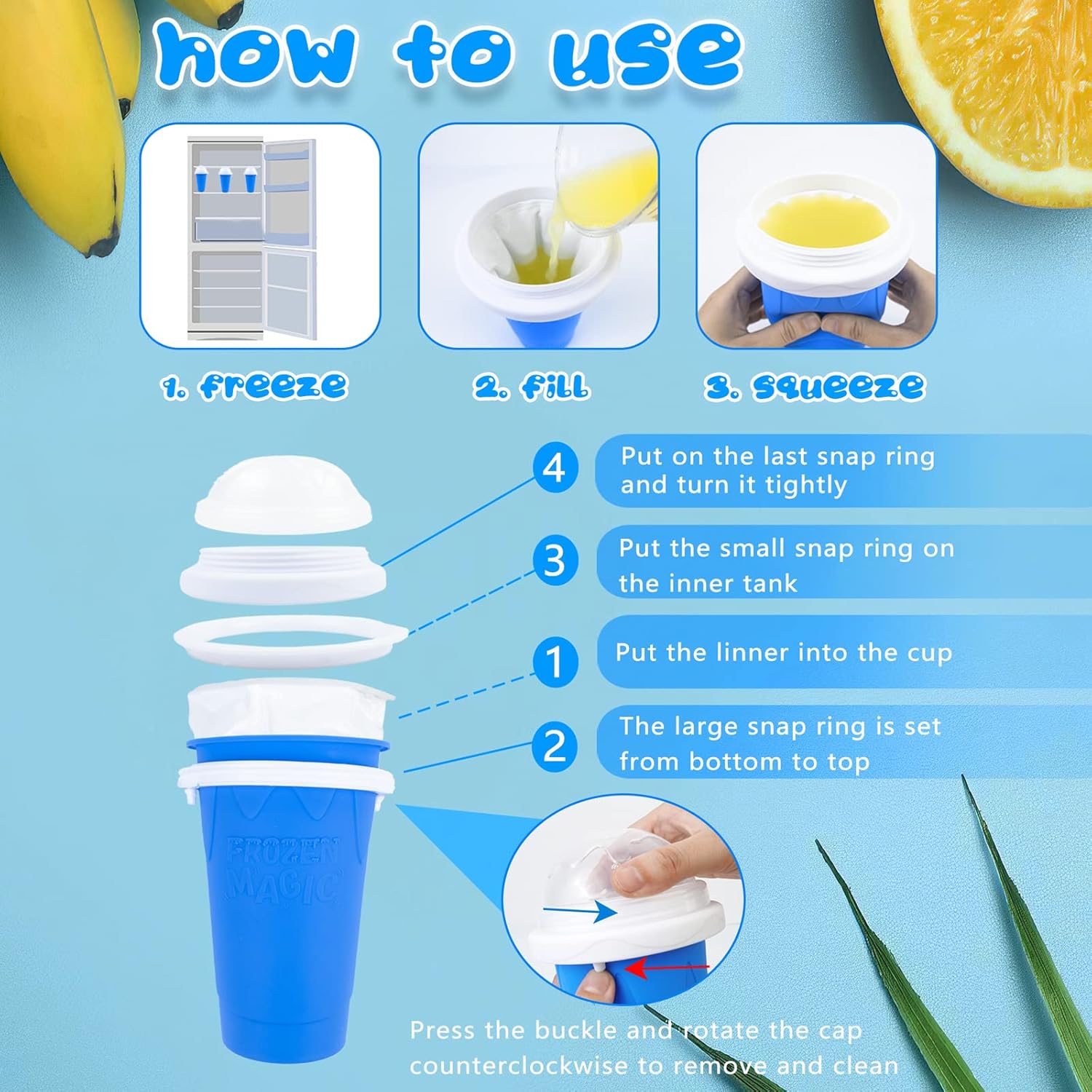 Magic Slushy Maker Squeeze Cup Slushie Maker, Homemade Milk Shake Maker Cooling Cup Squee DIY It for Everyone (Blue)