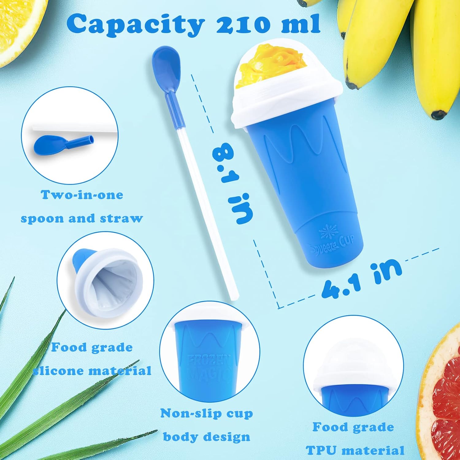 Magic Slushy Maker Squeeze Cup Slushie Maker, Homemade Milk Shake Maker Cooling Cup Squee DIY It for Everyone (Blue)