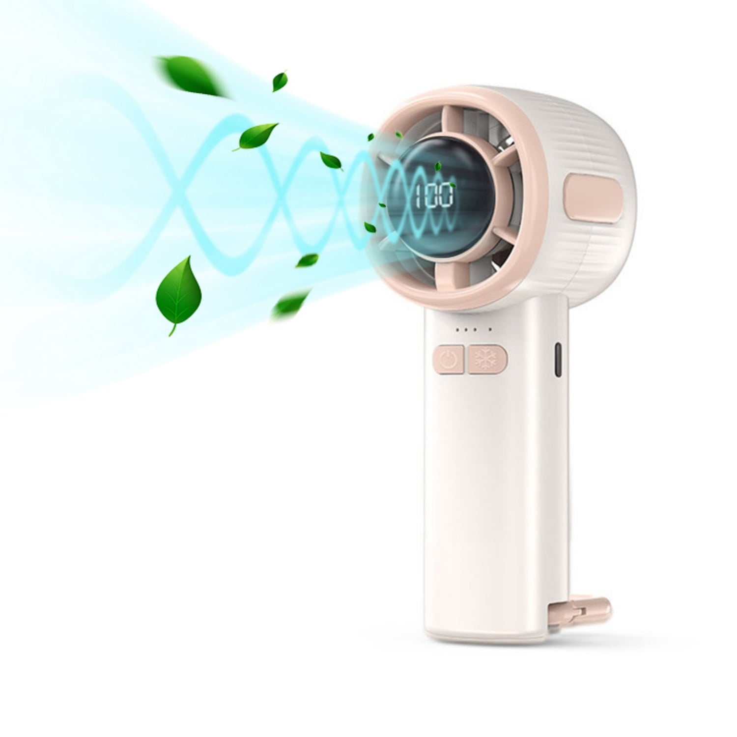 Mini Handheld Fan, Four Speeds Adjustable USB Rechargeable Fan, Portable Fan with Hook & Digital Display, Gifts for Makeup Stylish Girl Women Men Indoor/Outdoor Travel, White